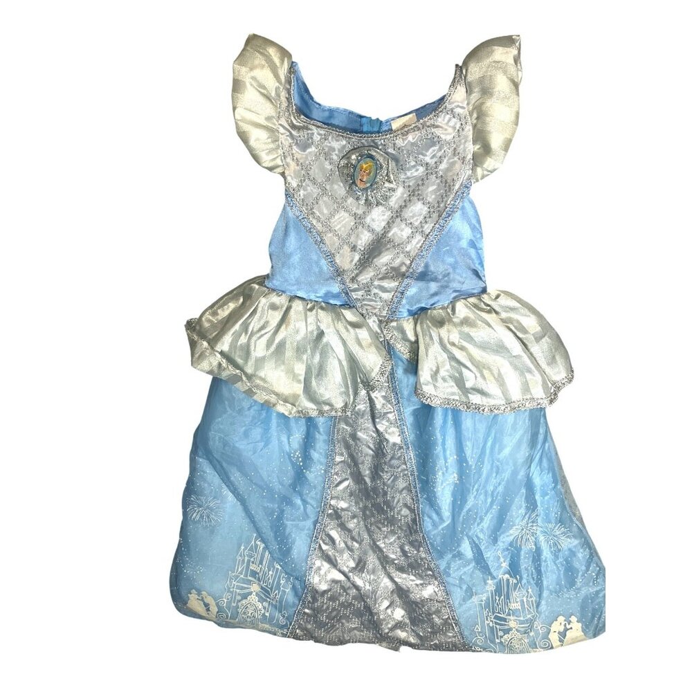 Cinderella Halloween Costume Dress With Glitter Castle Design For Girls